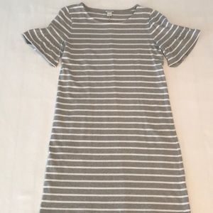 J. Crew Factory Gray Striped Ruffle Sleeve Dress